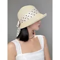 Elegante cappello di paglia beige con fiocco chic a pois per le vacanze estive in spiaggia - M（56-58cm） / Beige