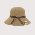 Elegant wide brim straw sun hat for women featuring a stylish dark brown ribbon bow tie - Wide Ribbon Simple Coffee