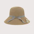 Women's UV protection straw hat with wide brim and elegant gray ribbon bow decoration - Wide Ribbon Simple Light Gray