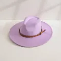 Chapeau de jazz rétro en feutre de laine lavande avec large bord et cuir - M (56-58cm) / Violet