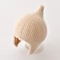Cozy autumn baby knitted pointed beanie with ear protection in soft light beige color - One Size (40-48CM) / Beige
