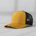 Detailed side view of a two-tone mesh trucker baseball cap in yellow and black - Adjustable (56-58cm) / Yellow with Black Mesh