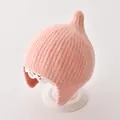 Adorable pink pointed knit baby hat with ear flaps for cozy autumn and winter warmth - One Size (40-48CM) / Light Pink