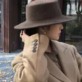 Elegant French brown wool felt boater hat for women, vintage flat top style for autumn. - 56-58cm Adjustable / Coffee