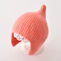 Adorable coral pink pointed knit baby hat with warm ear flaps for autumn and winter - One Size (40-48CM) / Deep Pink
