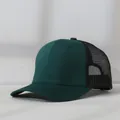 Detailed side view of dark green and black mesh trucker hat with curved brim - Adjustable (56-58cm) / Green with Black Mesh