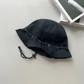 Vintage black bucket sunshade hat for men and women with adjustable chin strap cord - Reversible / Black