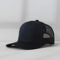 Detailed side view of a navy blue mesh trucker cap showing breathable back texture - Adjustable (56-58cm) / Navy Blue with Black Mesh
