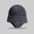 Close-up of grey winter knitted hat with warm ear flaps and snowflake detail - Elastic Circumference (56-59cm) / Dark Gray