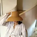 Elegant vintage French style straw sun hat with large brim in khaki for summer beach. - Adjustable (55-60cm) / Wide Brim / Khaki