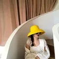 French vintage wide-brim yellow straw sun hat for women summer beach beachwear - Adjustable (55-60cm) / Wide Brim / Yellow