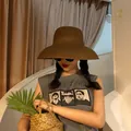 Vintage style brown wide-brimmed straw hat for women summer beach sun protection - Adjustable (55-60cm) / Wide Brim / Coffee