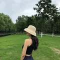 Elegant vintage French style wide brim straw sun hat for women summer beach travel - Adjustable (55-60cm) / Short Brim / Apricot