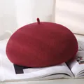 Klassieke bordeauxrode wollen baret voor dames in retro Britse stijl voor herfst en winter - M (56-58cm) / Bordeauxrood