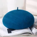 Klassieke pauwenblauwe wollen baret voor dames met elegant retro schilderstijl design - M (56-58cm) / Teal