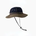 Men's navy and olive green two-tone outdoor bucket hat with wide brim and adjustable chin strap - Normal Circumference / Navy & Green