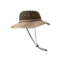 Two-tone wide-brim boonie hat in brown and khaki with adjustable chin strap. - Army Green & Khaki