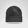 Detailed view of a dark grey ribbed knit beanie with a stylish cuffed hem for winter warmth. - Elastic Circumference (56-60cm) / Dark Gray