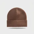 Detailed view of the ribbed texture on a classic brown winter knitted beanie hat - Elastic Circumference (56-60cm) / Camel