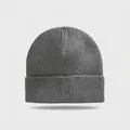 Detailed close-up of a grey ribbed knitted beanie with a classic fold-over cuff design. - Elastic Circumference (56-60cm) / Light Gray