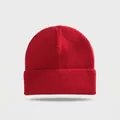 Warm red knit beanie featuring a classic cuffed design and soft vertical ribbed texture - Elastic Circumference (56-60cm) / Bright Red
