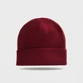 Close-up detail of burgundy knitted beanie showing thick ribbed texture and folded brim - Elastic Circumference (56-60cm) / Dark Red