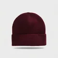 Close-up detail of a soft burgundy ribbed knit beanie showing the folded cuff - Elastic Circumference (56-60cm) / Dark Red (Ancora Red)