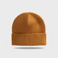 Macro detail of mustard yellow ribbed knit beanie with stylish folded cuff design - Elastic Circumference (56-60cm) / Yellow
