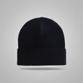 Close-up of a dark navy knitted beanie with a classic cuffed design and ribbed texture - Elastic Circumference (56-60cm) / Navy Blue