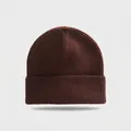 Close-up view of a dark brown ribbed knit beanie hat with a classic cuffed design - Elastic Circumference (56-60cm) / Coffee