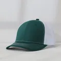 Detailed side profile of a green and white mesh trucker cap with contrast stitching. - Adjustable (56-58cm) / Dark Green with White Mesh
