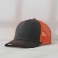 Close-up side view of dark grey and orange mesh trucker hat featuring vibrant contrast stitching - Adjustable (56-58cm) / Dark Gray with Orange Mesh