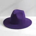 Elegant purple wool felt fedora hat detail with a classic wide brim and pinched crown - Adjustable (55-57.5cm) / British Jazz Style (2701080JL135) / Purple