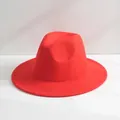 Detailed view of a vibrant red wool fedora hat with a classic wide brim design - Adjustable (55-57.5cm) / British Jazz Style (2701080JL135) / Red