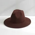 A detailed view of a classic dark brown wool fedora hat with elegant brim design - Adjustable (55-57.5cm) / British Jazz Style (2701080JL135) / Coffee