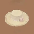 French vintage raffia straw hat with pearls and pink flower decoration for summer - M (56-58cm) / Pink Flower