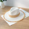 Elegant summer retro frayed edge straw fedora hat for women in white and natural tones - Adjustable (55-58cm) / White