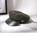 Classic vintage olive green baker boy hat with black faux leather brim for women - 53-57cm (Adjustable) / Cotton Thin Style / Army Green