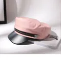 Elegant pink sailor cap with black visor and decorative braided cord detail for women - Light Pink