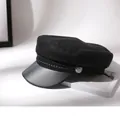 Classic black flat-top sailor hat with braided rope detail and silver-toned button accent. - Forever Black
