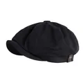 Classic black vintage newsboy cap with octagonal structure and side button detail - M (55-58cm) / Four Seasons Cotton Style / Black