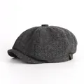 Classic grey herringbone newsboy cap featuring a retro British octagonal pattern for men and women - M (55-58cm) / Spring/Autumn Herringbone Style / Black and Gray