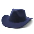 Sombrero de vaquero vintage de fieltro azul marino con ala enrollada estilo occidental - M (56-58cm) / Azul marino