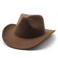 Sombrero vaquero occidental vintage de fieltro de lana marrón con ala enrollada clásica - M (56-58cm) / Café Oscuro