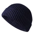 Berretto in maglia a coste blu scuro caratterizzato da un classico design con risvolto. - Taglia unica / Blu navy
