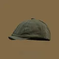 Classic vintage newsboy cap in olive green washed cotton canvas for men and women. - Elastic (56-58cm) / Army Green