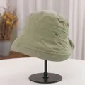 Vintage Japanese style foldable pleated bucket hat for women in light olive green - Adjustable (56-58cm) / Green