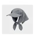 Retro grijs gestreepte hoofddoek hoed met honkbalpet rand voor zomerse zonbescherming - M (56-58cm) / Grijs