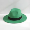 Elegante cappello fedora in feltro di lana verde con nastro nero classico unisex - M（56-58cm） / Verde brillante