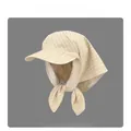 Vintage beige gestreepte bandana zonnehoed met rand en driehoekige sjaal accenten - M (56-58cm) / Champagne